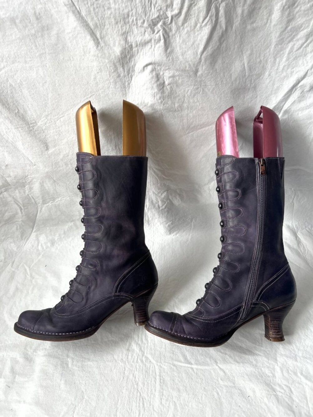 Neosens boots Rococo 799 purple leather button high heel 41 mid calf retro - Picture 6 of 14